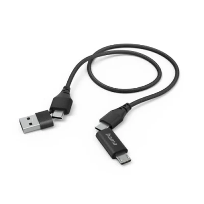 Abbildung von Hama Multi USB Ladekabel (Multi Ladekabel, 4 in 1 2 C/Micro USB/USB A, 480 Mbit/s, 1,5 m, Universal C Kabel für Laptop, Tablet, Telefon) schwarz