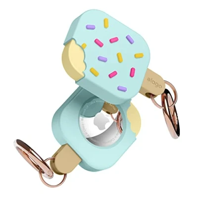 Abbildung von elago Ice Cream Hülle Kompatibel mit AirTag Case, Air Tag Schlüsselanhänger Fallschutz, Karabiner (Zum Aufspüren von Hunden, Schlüsseln) Ortungsgerät Nicht Enthalten (Grün)