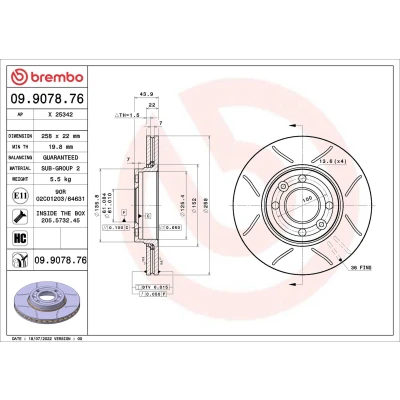 Abbildung von BREMBO Bremsscheibe MERCEDES BENZ: Citan Mixto, Tourer / Kombi, Kastenwagen, RENAULT: Clio 4 Schrägheck, Kangoo II Express 09.9078.76