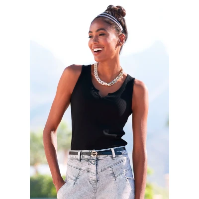 Abbildung von LASCANA Ripptanktop, mit kleinem V Ausschnitt, figurbetontes Damentop, Basic