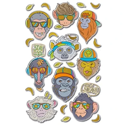 Abbildung von AVERY Zweckform Puffy Sticker Affen 23 Aufkleber (selbstklebende Kindersticker zum Spielen, Basteln und Sammeln, für Stickeralben, Bulletjournal Scrapbooking) 57307