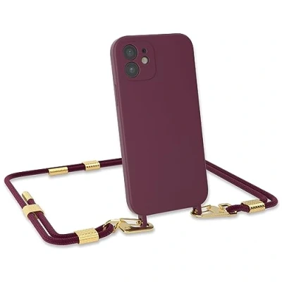 Abbildung von EAZY CASE Handykette Silikon mit Clips 2 in 1 kompatibel iPhone 14 Pro Handyhülle Umhängeband, Handykordel Silikon, Hülle Band, Kette für Smartphone, Beere Gold