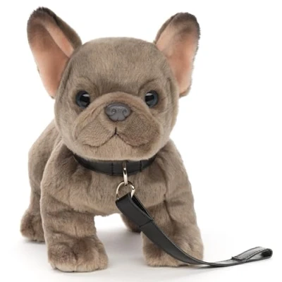 Abbildung von Uni Toys Französische Bulldogge (grau) mit Leine 26 cm (Länge) Plüsch Hund, Dogge, Haustier Plüschtier, Kuscheltier