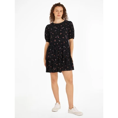 Abbildung von Tommy Jeans Floral Tierd Dress Freizeitkleid, Damen, Größe: 54, Black
