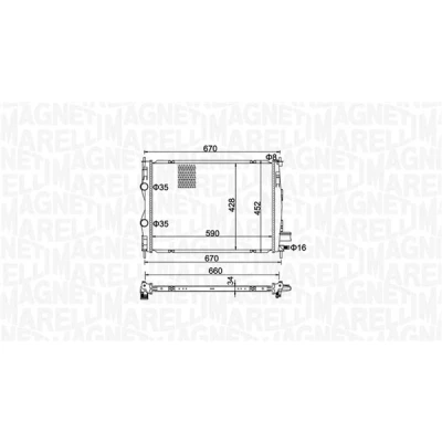 Abbildung von MAGNETI MARELLI 350213162600 Kühler, Motorkühlung 590 428 34 Kühlrippen mechanisch gefügt NISSAN: Qashqai / Qashqai+2 I