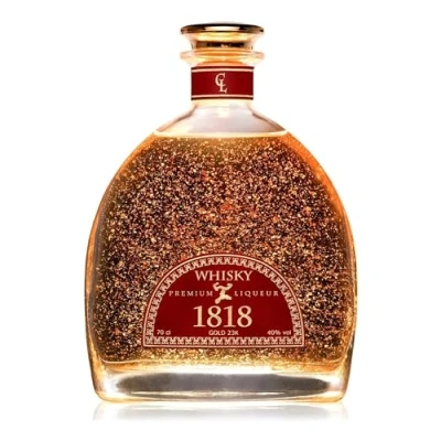 Abbildung von CONDE LUMAR 1818 Whisky Geschenk 23K Blattgold in Bourbon &amp; Oloroso Sherryfässern Veredelt Vanille ein Hauch Rauch Premium Liqueur mit Gold Zertifikat Ohne Geschenkverpackung 40%