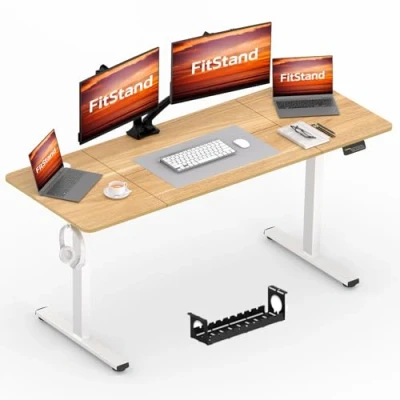 Abbildung von FitStand FQ1 180x80cm höhenverstellbarer Schreibtisch Electric Lift Desk mit Tischplatte, Stehpult, Computertisch Haken, Kindersicherung, Memory Funktion für Büro und Zuhause Ahorn