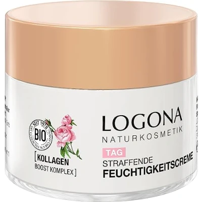 Abbildung von LOGONA Naturkosmetik straffende Feuchtigkeitscreme, feuchtigkeitsspendende Gesichtscreme für natürlichen Glow, mit veganem Bio Rosenextrakt und Kollagen, Anti Aging Wirkung, Moisture Lift, 50ml