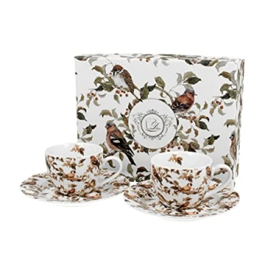 Abbildung von Duo Gift Espressotasse Set mit Untertassen, Sommer, Frühling, Herbst, Winter, Tasse Motiv, Porzellan, 2 Espressotassen ca. 90 ml Untertassen Birdies, Vogel, Vögel, Tieren, Planzen Kollektion, Geschenke, Mug, Ideal als Geschenk