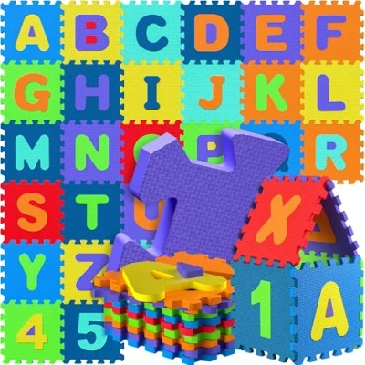 Abbildung von Spielwerk® 86 teilige Puzzlematte Baby Bunt 3,3m² Buchstabenteppich ABC Matten für Kinder Spielunterlage Boden Krabbelmatte Kinderzimmer Puzzleteppich Spielteppich
