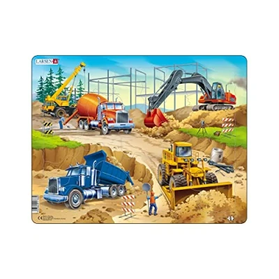 Abbildung von Larsen US1 Construction Site Jigsaw Puzzle für Kinder ab 6 Jahren 30 Teile Lern und Spaßpuzzle Kinderentwicklung Rahmenpuzzles Hergestellt in Norwegen