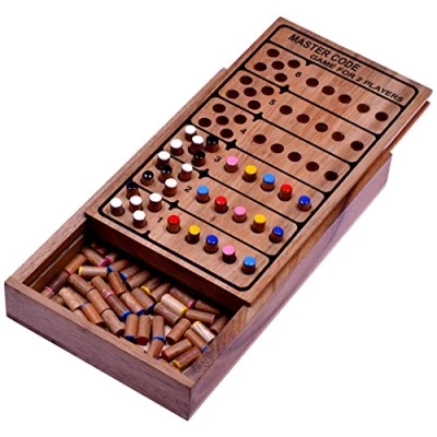 Abbildung von Logoplay Holzspiele Spielesammlung, Code Finder für 2 Spieler Spielfeld 21 x 12 cm 5 Farben mit 6 LösungsreihenHolzspielzeug