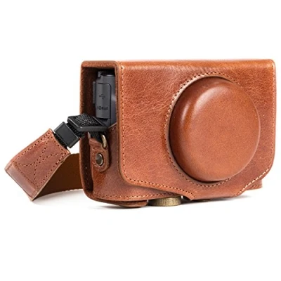 Abbildung von MegaGear MG1177 Canon PowerShot SX740 HS, SX730 HS Ever Ready Echtleder Kameratasche mit Trageriemen Dunkelbraun