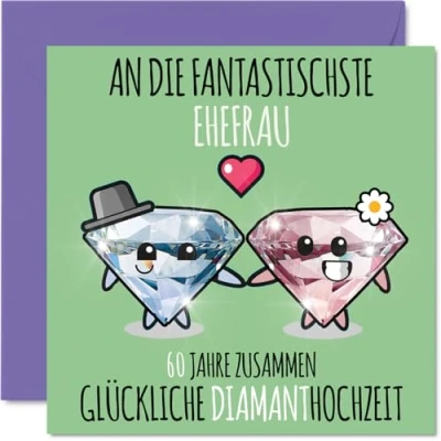 Abbildung von Stuff4 60. Hochzeitstag Karte Liebe 60 Jahre Zusammen Diamant Hochzeit Jahrestag Geschenke für Ehefrau Frau vom Ehemann Mann, 145mm Glückwunschkarten