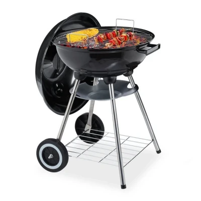 Abbildung von Relaxdays Kugelgrill mit Deckel, Ablage &amp; Aschetopf, fahrbar, Garten Camping, Grill ∅ 40 cm, Holzkohlegrill, schwarz