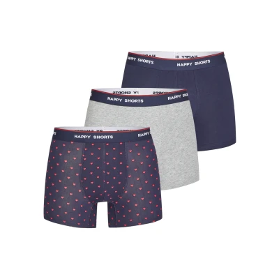 Abbildung von Happy Shorts 3 PACK RED Heart MIX Panties, Herren, Größe: Small, Dark blue/grey