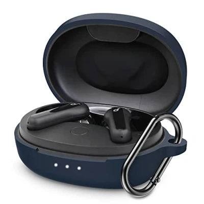 Abbildung von FTRONGRT Schutzhülle für Bluetooth Kopfhörer Anker Soundcore Life P2 Mini Hülle, Kopfhörerhülle aus Silikon, Stoßfest, Tragetasche Kompatibel mit Mini.Navy Blau