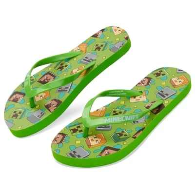 Abbildung von Minecraft Zehentrenner für Jungen, Schlappen Sandalen Kinder Geschenke Jungs (Grün Zehentrenner, 38 39 EU)