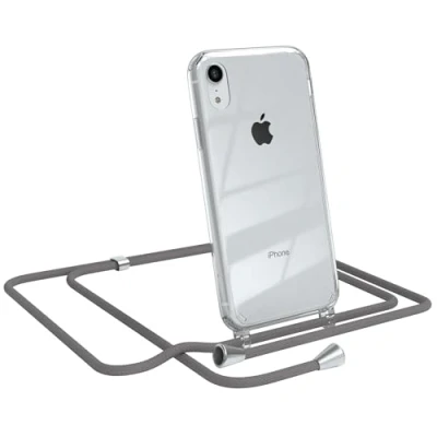 Abbildung von EAZY CASE Handykette kompatibel mit iPhone XR Handyhülle Umhängeband, Handykordel Schutzhülle, Silikonhülle, Hülle Band, Stylische Kette für Smartphone, Anthrazit