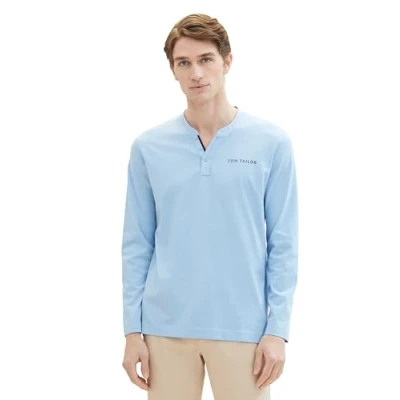 Abbildung von TOM Tailor MIT LOGO Print Langarmshirt, Herren, Größe: Large, Washed out middle blue
