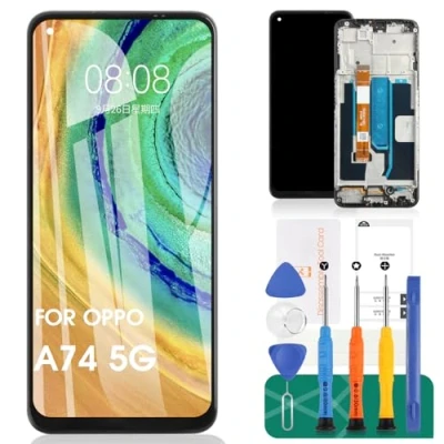 Abbildung von Für Oppo A74 5G LCD Display A54 Bildschirm Ersatz Touchscreen CPH2197 Digitizer Montage CPH2195 Reparatur Kit(Schwarz mit Rahmen)