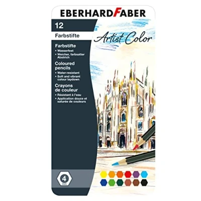 Abbildung von Eberhard Faber 516112 Buntstifte Set Artist Color, 12 Farbstifte im Metalletui