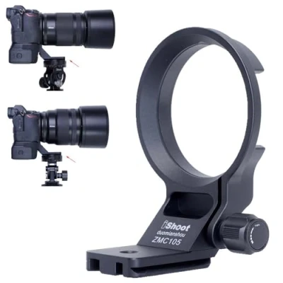 Abbildung von iShoot Stativ Halterungsring für Nikon Nikkor Z 135 mm F1.8 S Plena, 85 F1.2 &amp; MC 105 f/2.8 VR S, Schnellwechselplatte unterstützt ARCA Swiss Fit Stativkopfklemmen Stabilisator