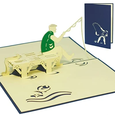 Abbildung von LINPOPUP® Pop Up Karte Reise Angler, 3D Grußkarte zum Urlaub, Geburtstag, Abschied oder für Urlaubsgeld, Angelschein, Ruhestand, als Geldgeschenk, Angel, N105