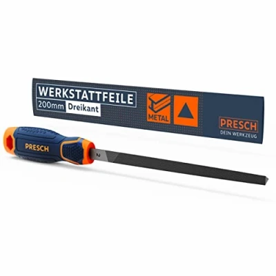 Abbildung von Presch Werkstattfeile Dreikant 200mm mit Kreuzhieb H2 Spitz zulaufende Dreikantfeile für Metall und Holz zum feilen winkliger Profile Hochwertige Metallfeile