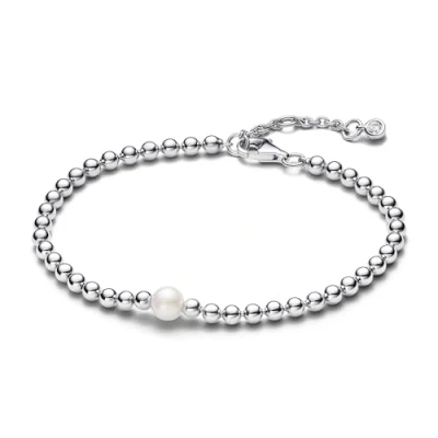 Abbildung von PANDORA Timeless Behandelte Süßwasserzuchtperle &amp; Kugeln Armband aus Sterling Silber mit Cubic Zirkonia, Kollektion, 16cm, 593173C01 16