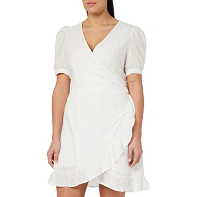 Abbildung von ONLY Women&#039;s ONLLISA SS WRAP Dress WVN Kleid, Cloud Dancer, S