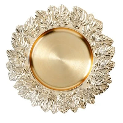 Abbildung von INGE GLAS® Dekoteller, Dekoteller 35cm Kunststoff Blätter Gold
