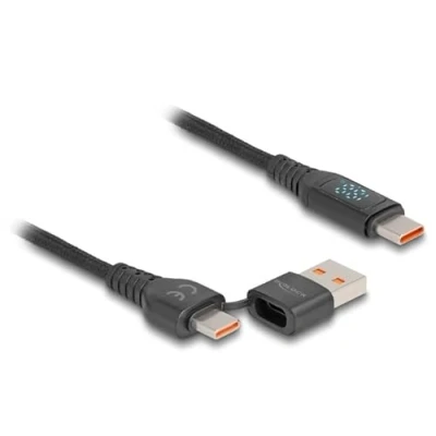 Abbildung von Delock USB 2.0 Schnellladekabel Type C™ + Typ A Stecker zu PD 3.1 140 W mit Leistungsanzeige 1,20 m