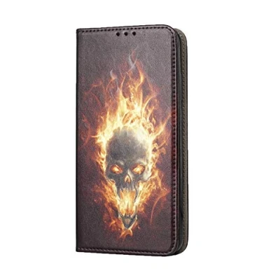 Abbildung von KX Mobile Hülle für Samsung A71 Handyhülle Motiv 1095 Totenkopf Skull Feuer Premium Smart aus Kunstleder einseitig Bedruckt HandyCover Galaxy