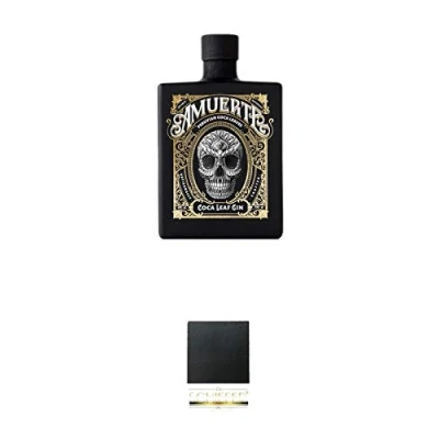 Abbildung von Amuerte Coca Leaf Gin 0,7 Liter Black Edition + Schiefer Glasuntersetzer eckig ca. 9,5 cm Durchmesser