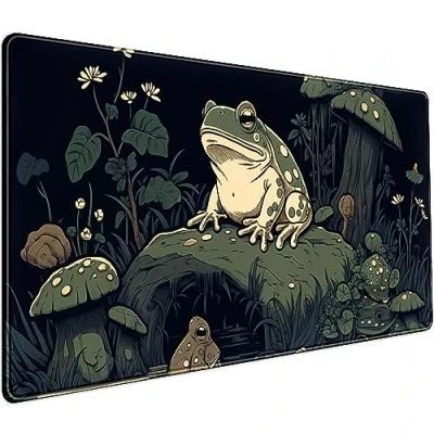 Abbildung von DCJJM Kawaii Pilz Niedlicher Frosch Schreibtischunterlage Anime Gaming Mauspad Dunkelgrün Wald XXL, große erweiterte Laptop Tastatur 80 x 40 cm, rutschfeste