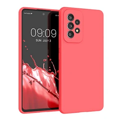 Abbildung von kwmobile Hülle kompatibel mit Samsung Galaxy A53 5G Silikon Handy Case Handyhülle weiche Oberfläche kabelloses Laden Neon Koralle
