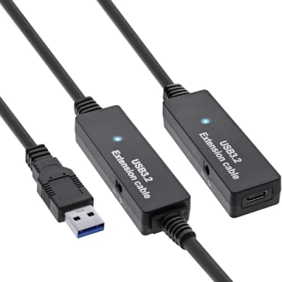 Abbildung von InLine USB 3.2 Gen.1 Aktiv Verlängerung, A Stecker an C Buchse, Reapter Kabel mit Signalverstärkung, lange Distanzen, für Festplatten, Drucker, Webcams, Tastaturen und mehr, 10m, 35655B