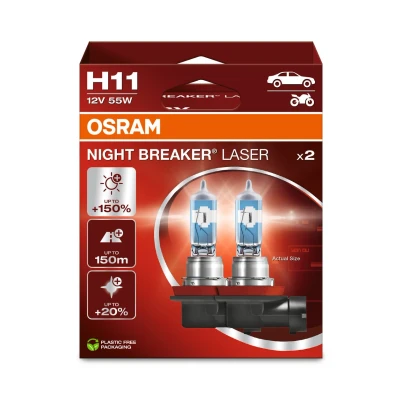 Abbildung von OSRAM NIGHT BREAKER LASER H11, 150% mehr Helligkeit, Halogen Scheinwerferlampe, 64211NL 2HB, 12V PKW, Hängebox (2 Lampen), white