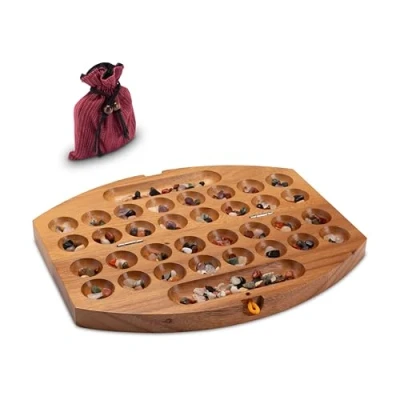 Abbildung von Logoplay Holzspiele Spiel, Bao Spiel Gr. S Reisespiel für 2 Spieler oval Hus Kalaha mit EdelsteinenHolzspielzeug