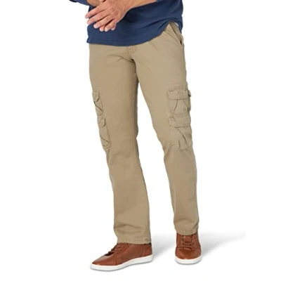 Abbildung von Wrangler Authentics Herren Premium cargobroek met rechte pijpen, ontspannen pasvorm, cargobroek, Slang recht Freizeithose, British Khaki, 33W / 32L EU
