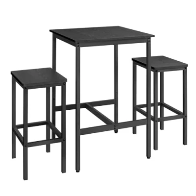 Abbildung von VASAGLE Bartisch mit Barhocker Set, Esstisch 2 Stühlen, Küchentisch klein, Barstühle, für Esszimmer, Küche, ebenholzschwarz tintenschwarz LBT017B56
