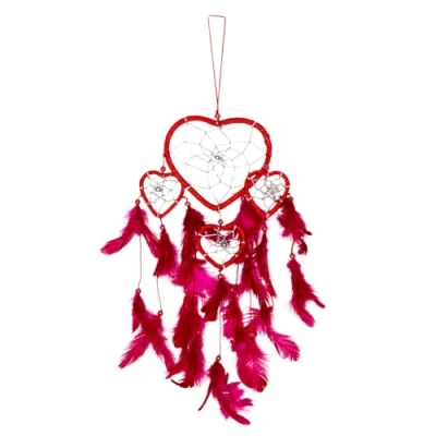 Abbildung von Großer 40cm x 9cm Dreamcatcher Traumfänger Rot Silber Netz Pinke Federn