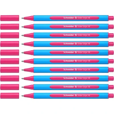 Abbildung von Schneider Schreibgeräte Kugelschreiber Slider Edge, Kappenmodell, XB, Pink, Schaftfarbe: Cyan blau, rosa