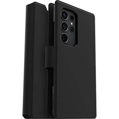 Abbildung von Samsung Galaxy S23 Ultra Hülle Kunstleder OtterBox Klapphülle Handyhülle Schwarz Shockproof/Stoßfest