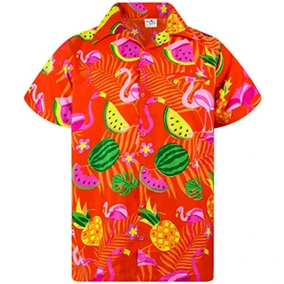 Abbildung von King Kameha Funky Hawaii Hemd, Herren, Kurzarm, Flamingo Melon, Orange, XXL
