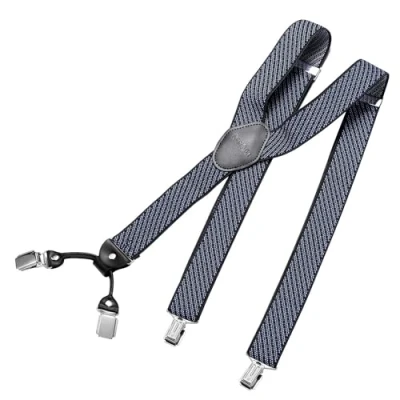 Abbildung von DonDon Hosenträger Herren breit 3,5 cm mit 4 Clips extra stark in Y Form elastisch und längenverstellbar, Gestreift Blau Schwarz