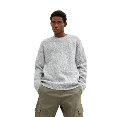 Abbildung von TOM TAILOR Denim Herren Basic Strickpullover 1033763, 15398 Light Stone Grey Melange, L