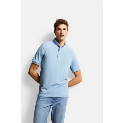 Abbildung von bugatti Stehkragen Tshirt basic, Herren, Größe: 4XL, Hellblau