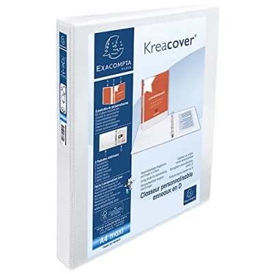 Abbildung von Exacompta 51822E Präsentationsringbuch KreaCover aus blickdichtem Kunststoff für DIN A4, 2 D Ring Mechanik 30 mm, Rücken 47 weiß ideal Schule und Büro Ringhefter Ringordner Ringbuchordner